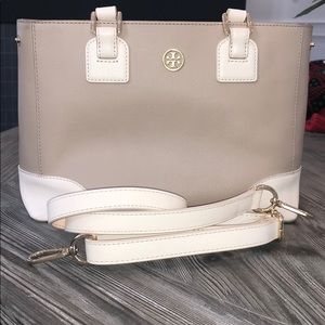 Tory Burch tan and white purse